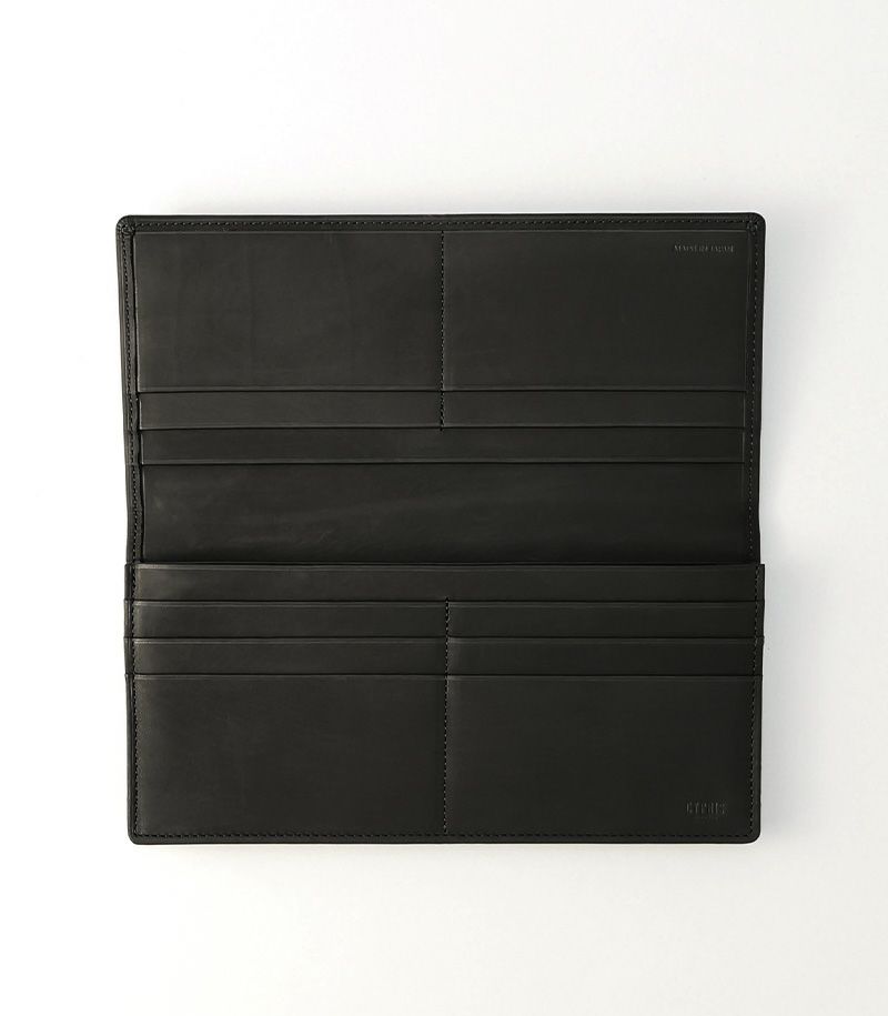 ファスナー付通しマチ長財布｜レーニアカーフ ｜ブラック