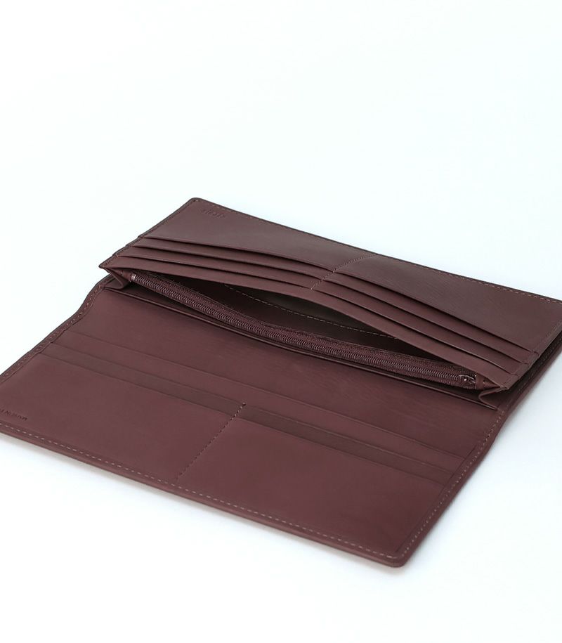 ファスナー付通しマチ長財布｜レーニアカーフ ｜ワイン