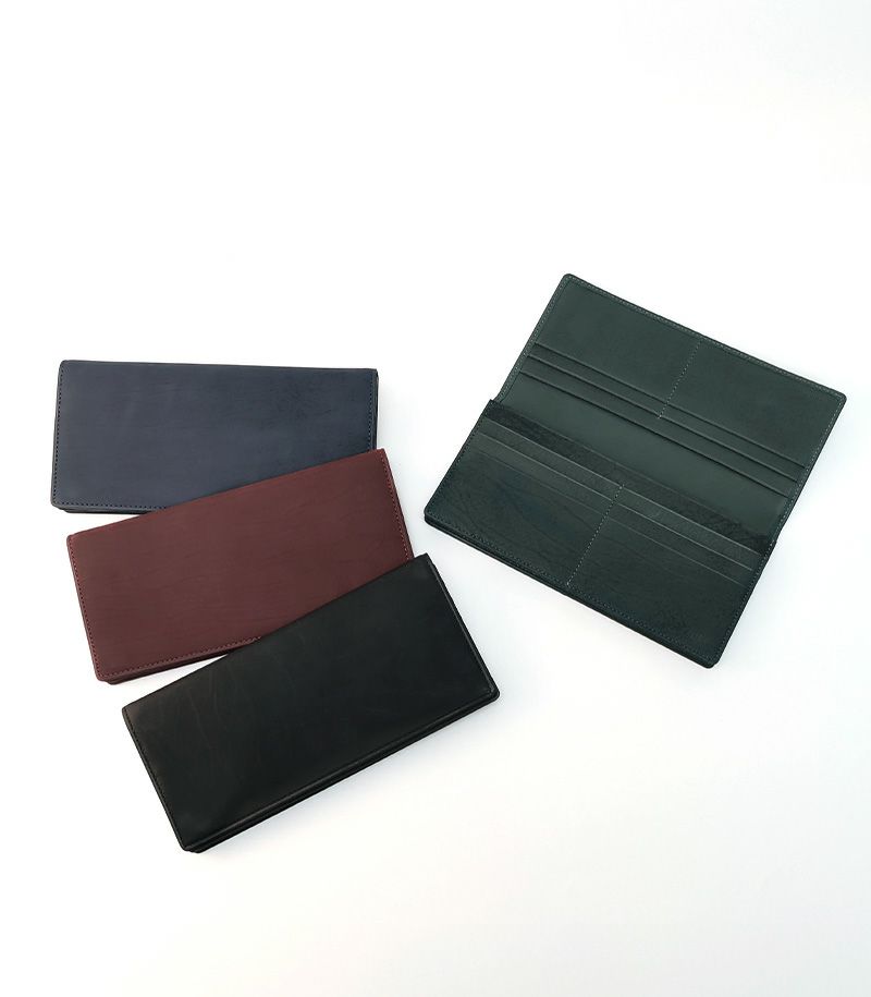 ファスナー付通しマチ長財布｜レーニアカーフ ｜グリーン