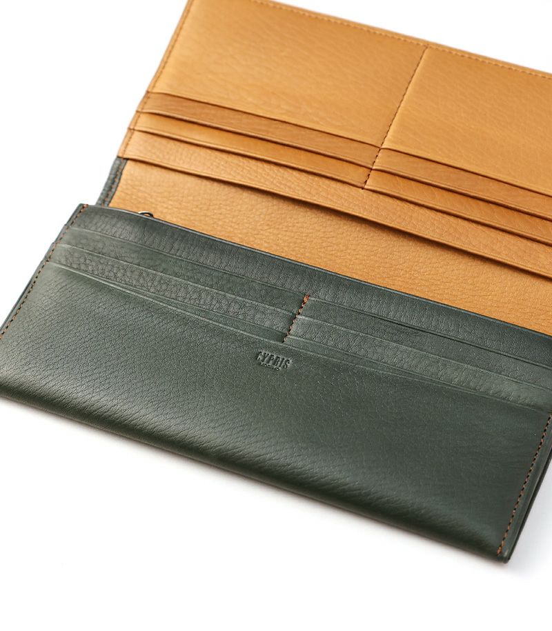 ファスナー付ササマチ長財布｜シルキーキップ ｜グリーン