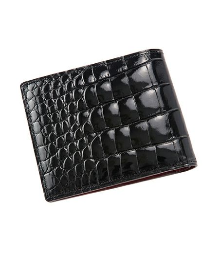 二つ折り財布(カード札入)｜艶クロコダイル＆シラサギレザー