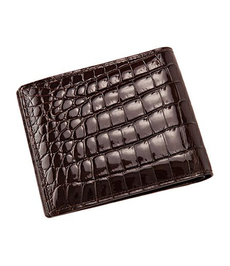 二つ折り財布(カード札入)｜艶クロコダイル＆シラサギレザー