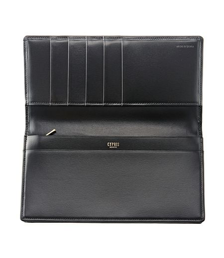 ファスナー付き通しマチ長財布（ブラック）｜ボックスカーフ