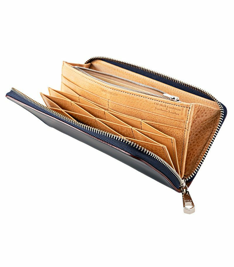 ラウンドファスナーハニーセル長財布｜オイルシェルコードバン＆ヴァ 